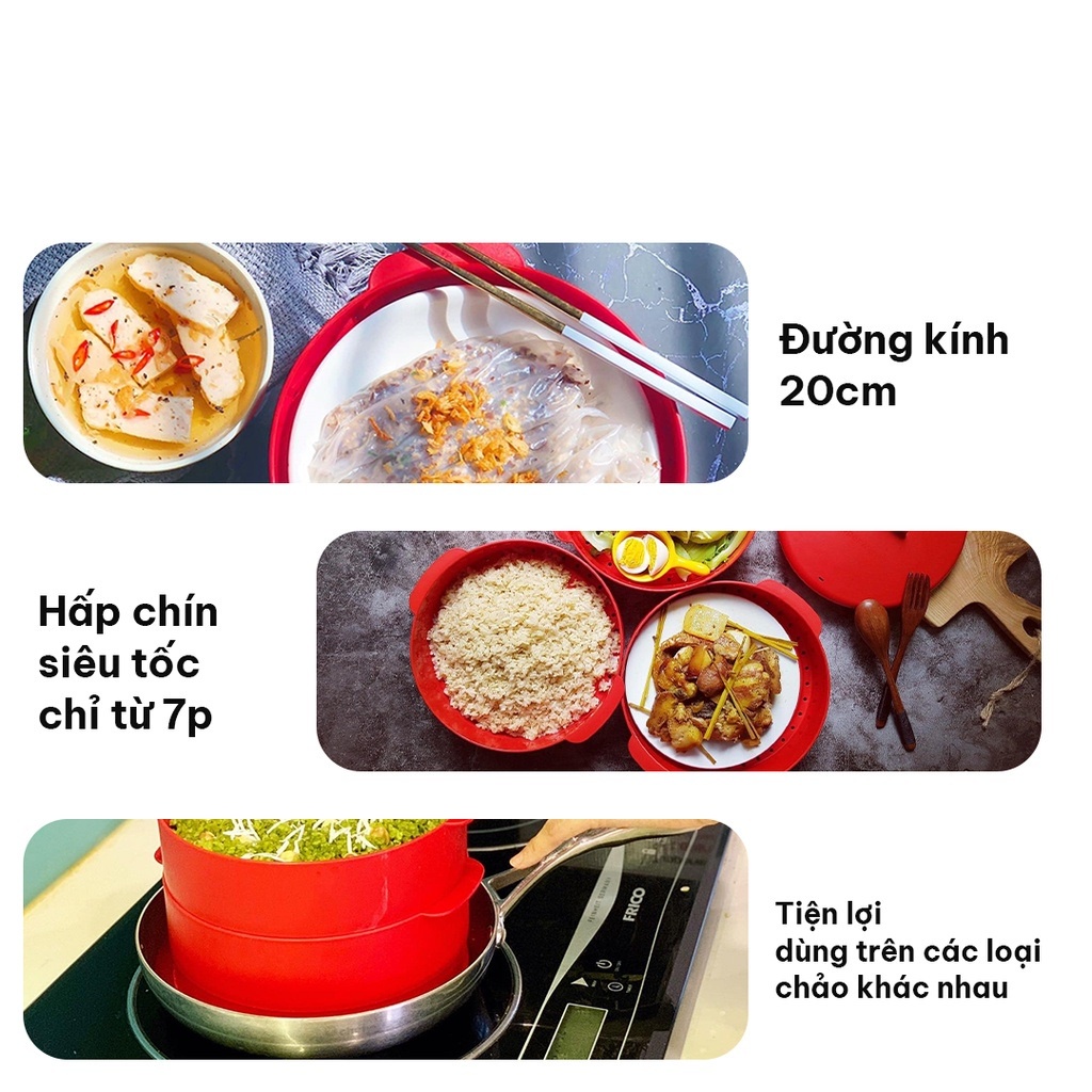 Xửng hấp 2 tầng Tupperware Steam It Chilli chính hãng an toàn tiện dụng chuyên hấp đồ xôi, luộc, trần thực phẩm