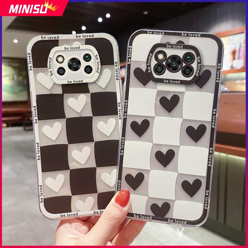 Ốp Điện Thoại Silicon Họa Tiết Sọc Caro Trắng Đen Hình Trái Tim Cho Xiaomi Poco X5 X3 Pro NFC C40 Mi 12T 11T 10T Pro 11Lite