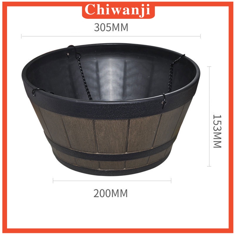 Resin  Barrel Planter Round Garden Flower Pot Decor Hangable Plant Container Busket Brown 12inch