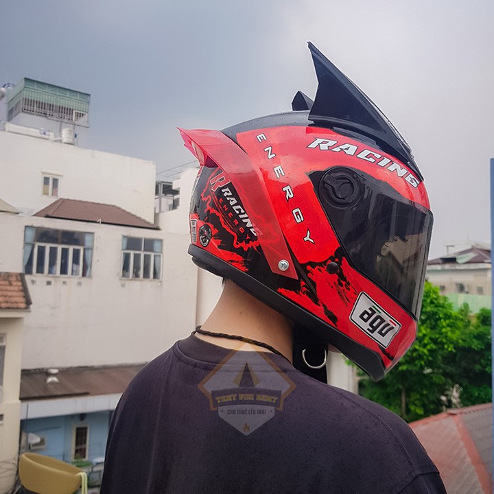 RẺ VÔ ĐỊCH- Mũ full face AGU 46 ĐỎ + SỪNG NHỌN + ĐUÔI GIÓ TẶNG FREE TÚI ĐỰNG MŨ helmet