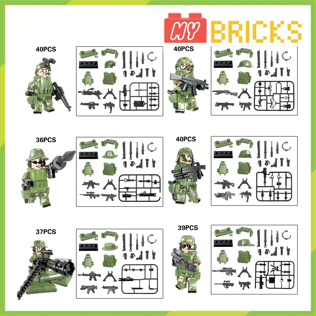 [Đóng túi OPP] Combo 6 nhân vật lính Mỹ quân phục rằn ri - Non lego - MR7011