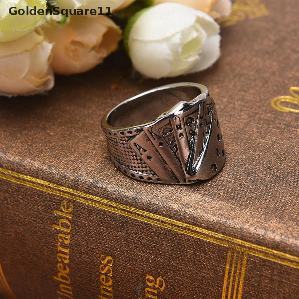 [Goldsquare11] Nhẫn Hình Biểu Tượng Lá Bài Poker Màu Bạc Phong Cách Gothic Punk Thích Hợp Làm Quà Tặ