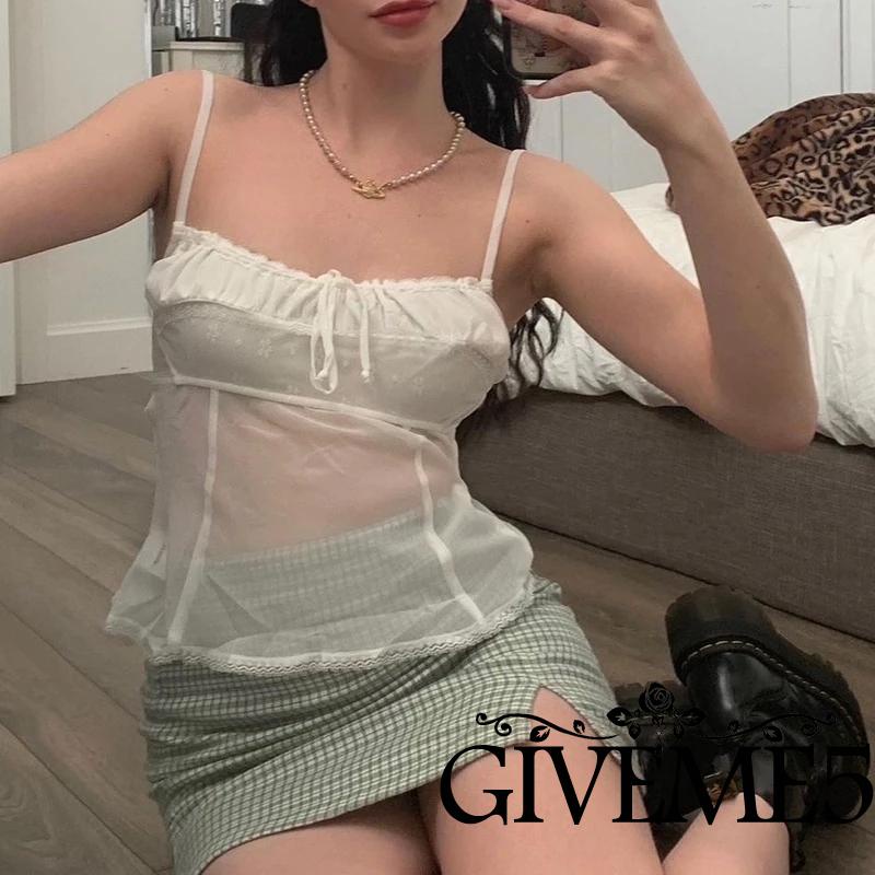 Áo Croptop Hai Dây Màu Sắc Trơn Phối Lưới Gợi Cảm Cho Nữ