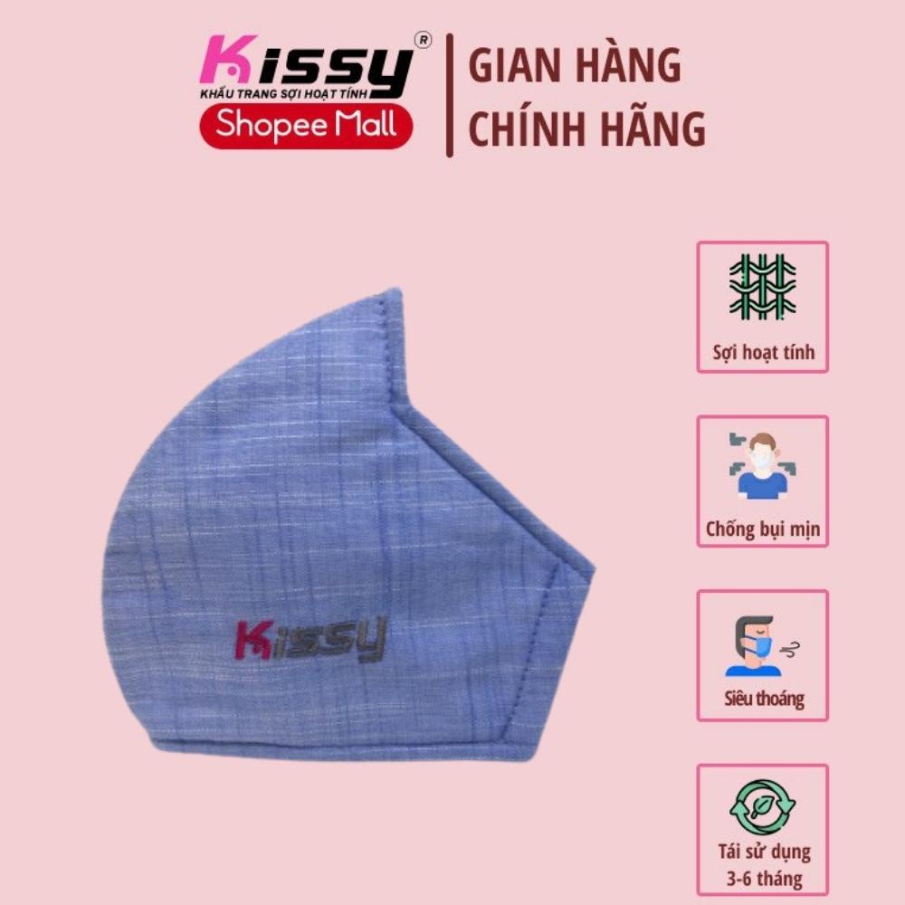 Khẩu Trang Vải 3 Lớp Kissy Người Lớn Họa Tiết Nền Xanh Kẻ Nhạt Chống Nắng Và Chống Bụi Mịn Hiệu Quả