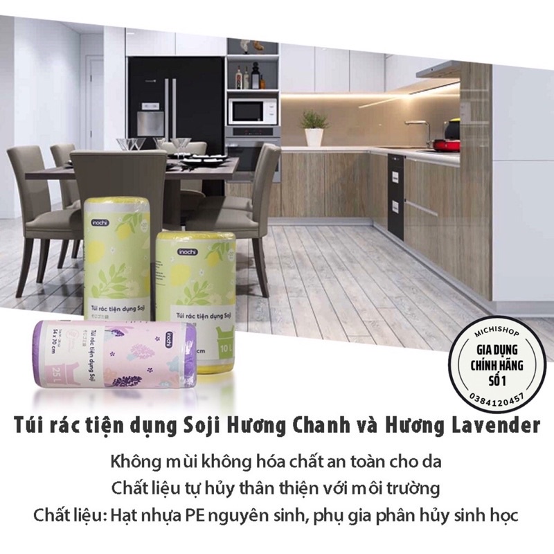 Túi Rác Sinh Học Tự Hủy 3 Size Có Mùi Thơm Hương Chanh/ Lavender Dạng Cuộn Inochi Cao Cấp, Túi Đựng Rác Thơm Inochi