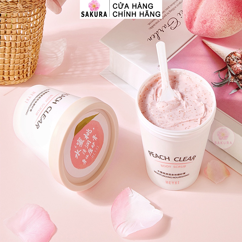 Tẩy da chết Body HEYXI hương đào tẩy tế bào chết Peach Clear toàn thân cho da dầu mụn nhạy cảm SAKURA H3