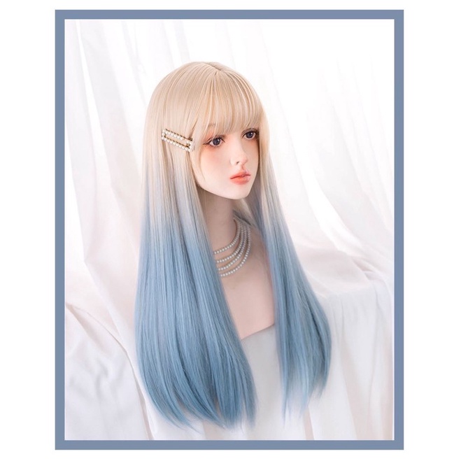 tóc giả nữ trắng xanh cao cấp❤️ free ship 50k ❤️ tặng lưới chùm tóc
