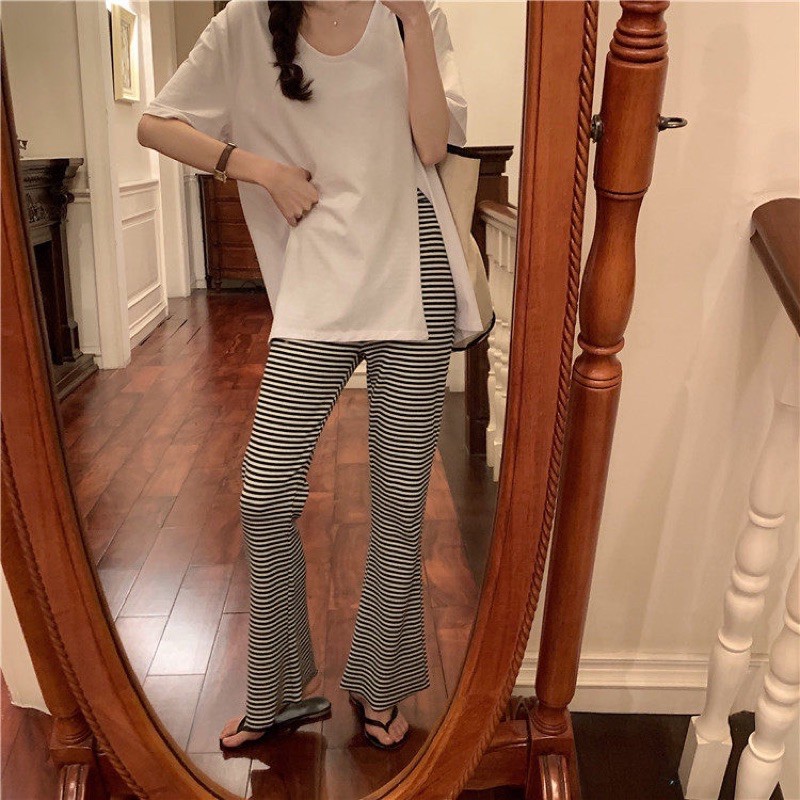 Quần ống loe thun gân rút eo - ord