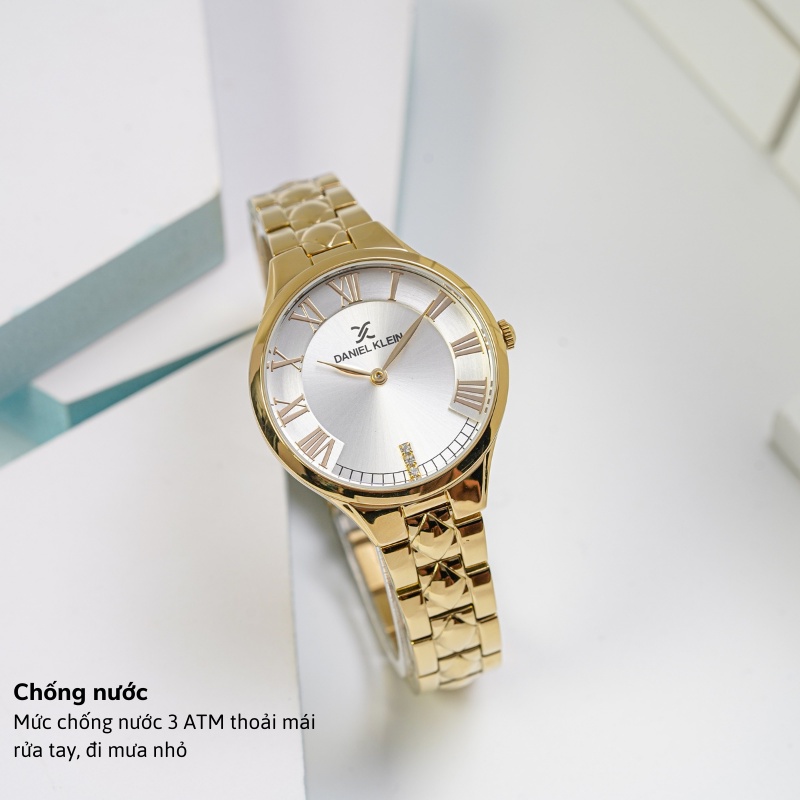 Đồng hồ nữ Daniel Klein Watch DK.1.12558 mặt nhỏ kính cứng chống xước, chống nước, dây thép đeo tay cao cấp chính hãng