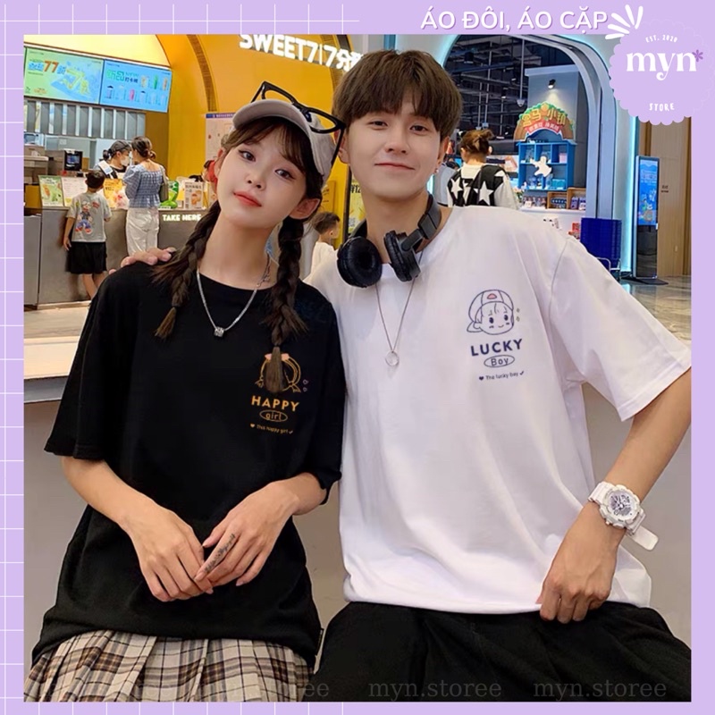Áo thun cặp đôi hoạt tiết dễ thương chất cotton, form rộng siêu đẹp, Áo phông cặp đôi Unisex Nam Nữ