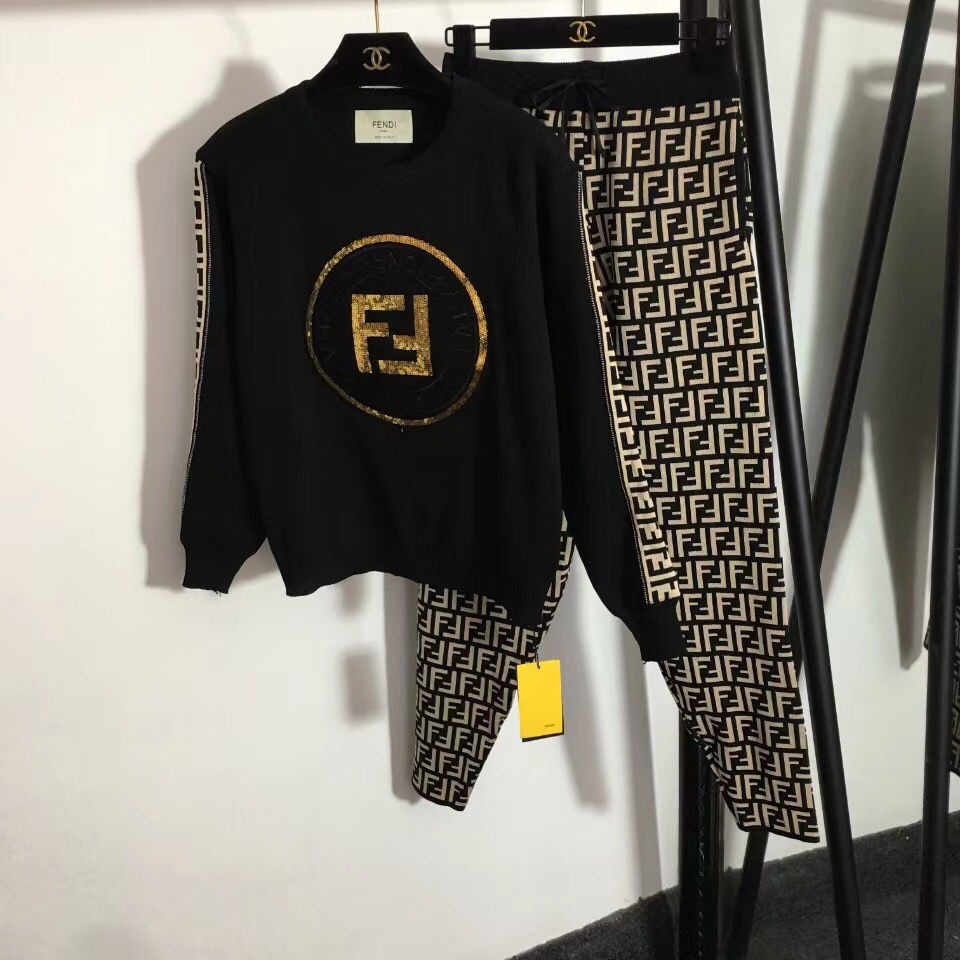 2 Cái  Suit Fendi! Bộ ÁO Thun DàI Tay + QuầN DàI DáNg RộNg Cho Nam