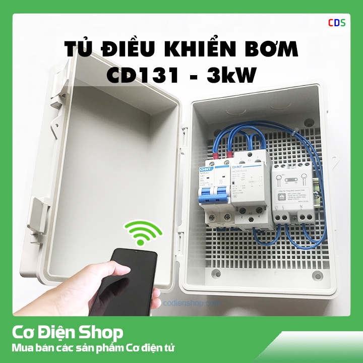 Tủ điện điều khiển bơm từ xa bằng điện thoại - CD131 - 220V - 1 pha - 3kW - Bật tắt động cơ từ xa wifi - Cơ Điện Shop