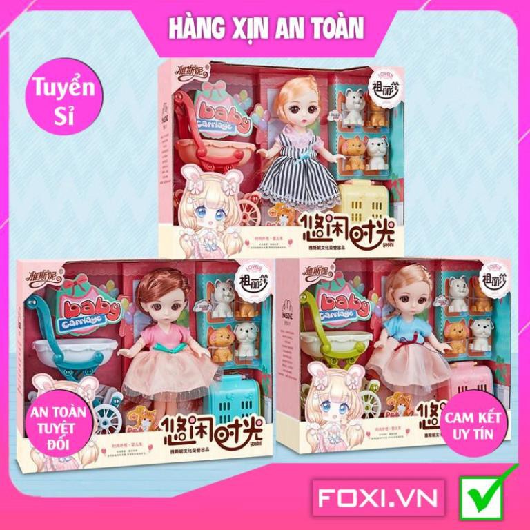 Búp Bê công chúa 3D giao ngẫu nhiên kèm phụ kiện váy dạ hội-thú cưng-xe đẩy-Đồ chơi bé gái