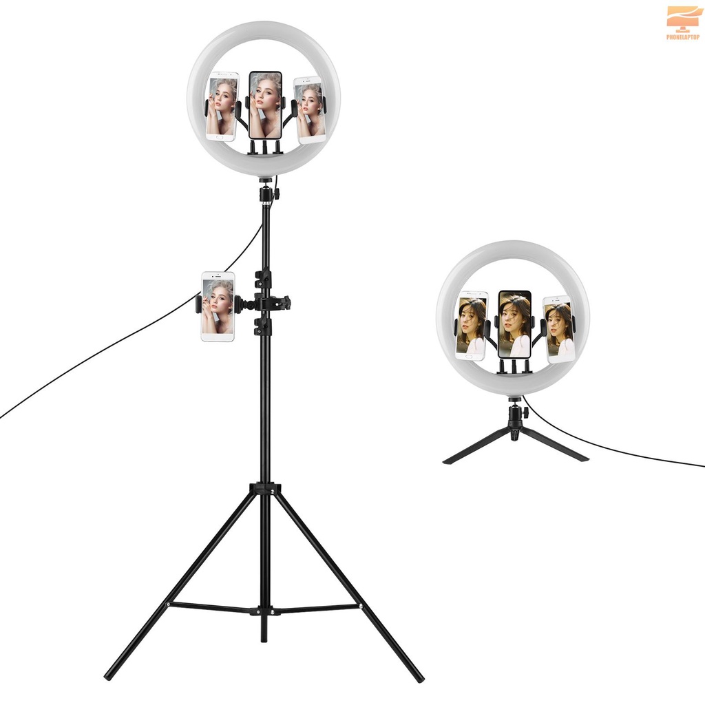 Lapt 13 Inch LED Right Light Photography Light Bi-color Temperature 2800K-5800K 10 Levels Adjustable Brightness with Tripod Phone Holder for Makeup Multi-platform Live Steam Selfie Video Conference