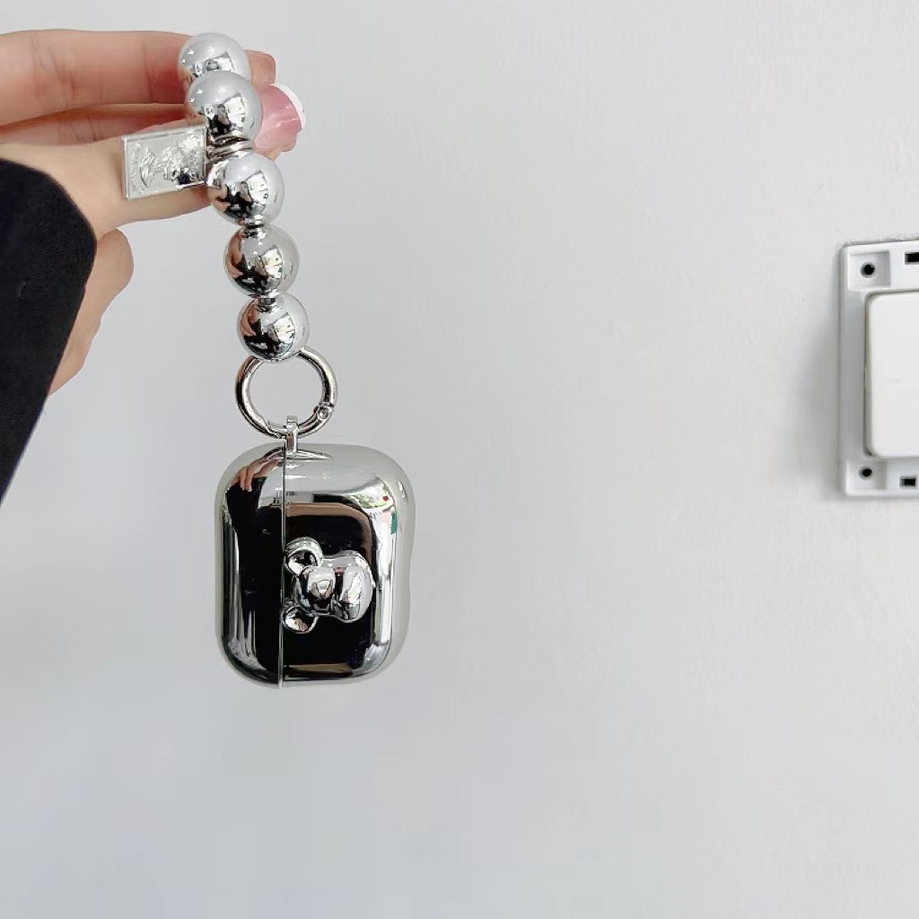 Vỏ Bảo Vệ Hộp Sạc Tai Nghe Bluetooth airpods 1 2 pro Bằng tpu Họa Tiết Hoạt Hình Chú Gấu Màu Bạc Dễ Thương Kèm Dây Đeo Tiện Dụng