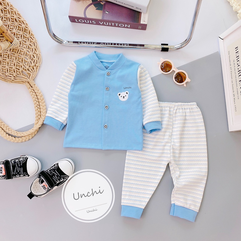 Bộ thu đông cotton nỉ Unchi cài giữa bé trai/ bé gái