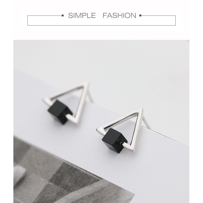 Khuyên tai bạc 925 vuông mặt đá đen trắng chốt bi vặn bông nam nữ S925 MINIMAL QA SILVER Earrings EA220904