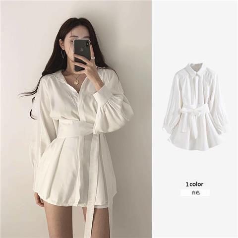 áo sơ mi nữ dáng dài trùm mông form rộng, sơ mi trắng ullzang kèm đai kiểu hàn vải cotton mềm mại