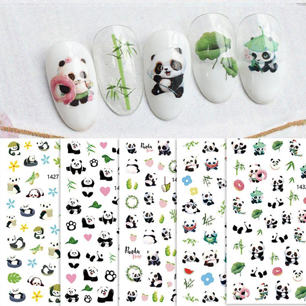 OCEANMAP Miếng Dán Trang Trí Móng Tay Hình Gấu Trúc / Lá Cây 3D DIY