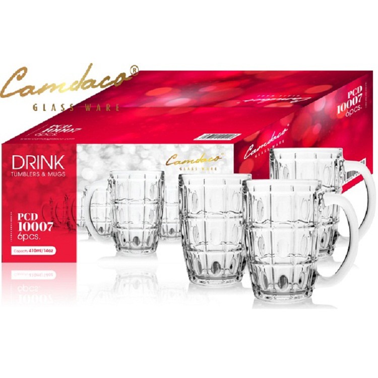 FREESHIP TOÀN QUỐC 50K - Bộ 12 Ly Thủy Tinh 316 Có Quai Uống Bia 375ML - Camdaglassco