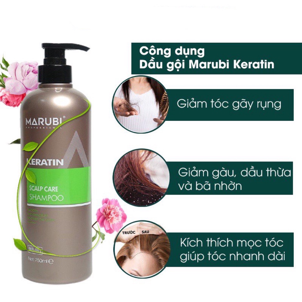 Cặp Gội Xả Keratin Marubi Phục Hồi Hư Tổn Kích Thích Thích Mọc Tóc 750ml Chính Hãng