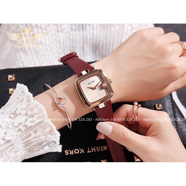 Đồng hồ nữ Guou mặt vuông đẹp giá rẻ, dây da cao cấp, thời trang hiện đại Hàn Quốc [Tặng bông tai] | BigBuy360 - bigbuy360.vn
