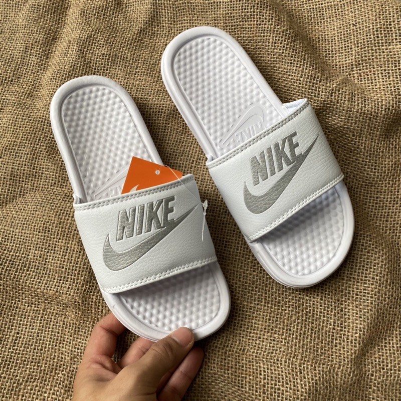 (tặng hôp) dép nike-quai ngang màu trắng nam nữ size 36-45