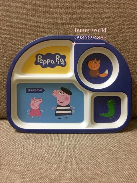 Bộ khay và bát ăn 5 chi tiết hình Peppa pig - ảnh thật