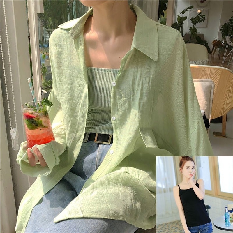 Áo Sơ Mi Khoác Ngoài Chống Tia UV Dáng Rộng Phong Cách Hàn Quốc Cho Nữ