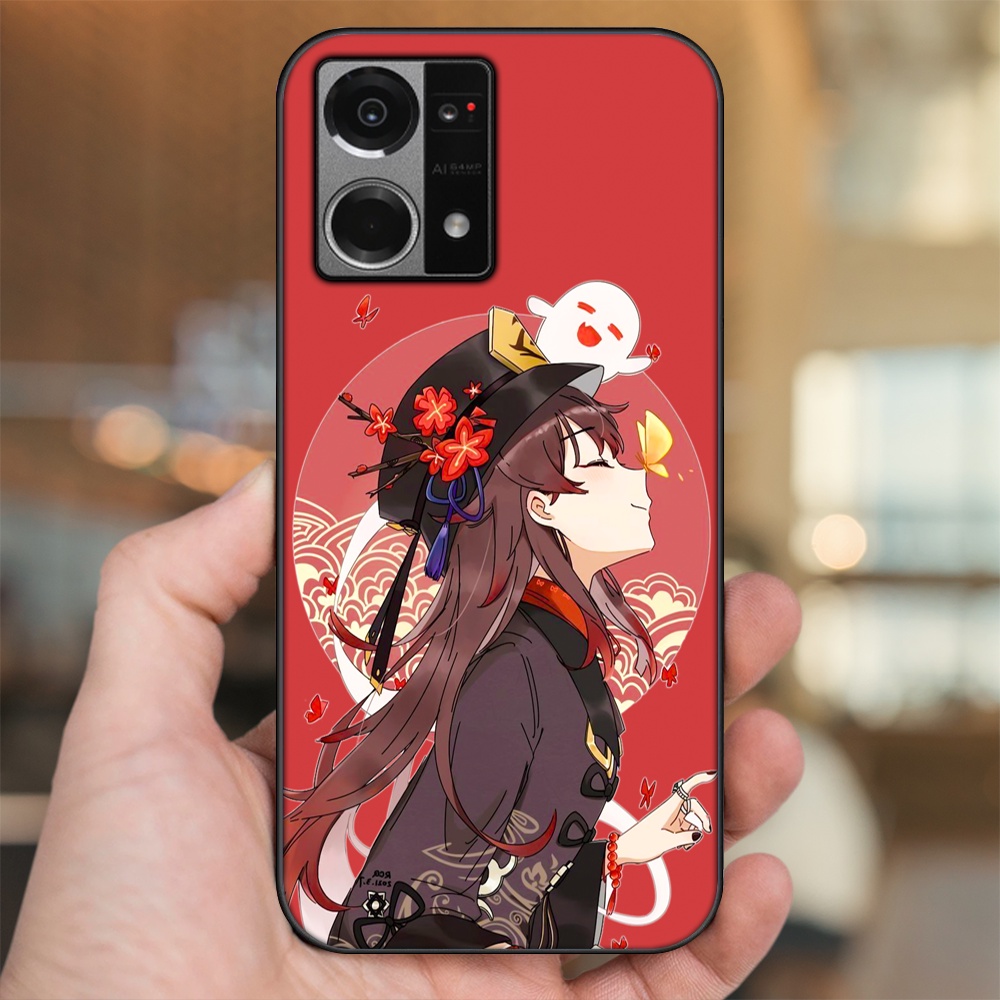 Ốp lưng Oppo Reno 7 4G viền đen in hình Hutao Genshin Impact