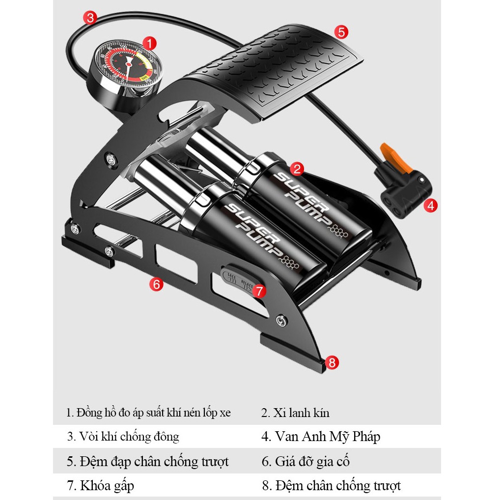 Thiế bị Bơm hơi phương pháp đạp chân với hai xi lanh mạnh mẽ🤗🤗