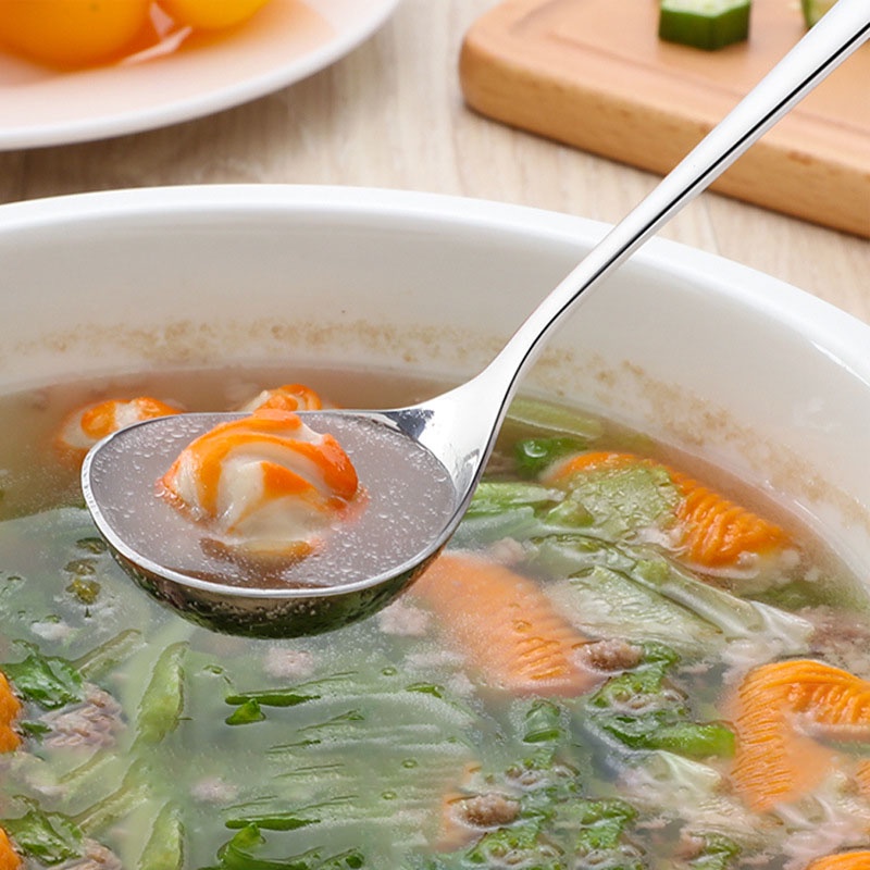Muỗng Múc Canh/ Súp Bằng Thép Không Gỉ Dày Tay Cầm Dài Sáng Tạo Phong Cách Hàn Quốc Cho Nhà Bếp