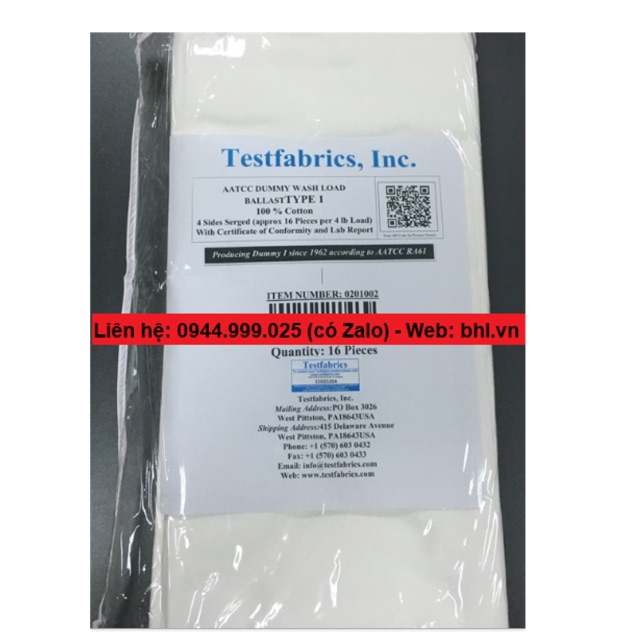 - Vải bù trọng AATCC loại 1 Testfabric AATCC Dummy wash load ballast type 100% cotton 16 cái/gói