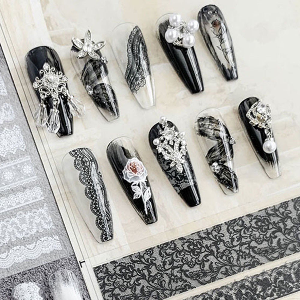 [Hàng mới về] Nhãn dán móng tay hoạ tiết ren 3D phong cách Nhật Bản nhiều màu thời trang