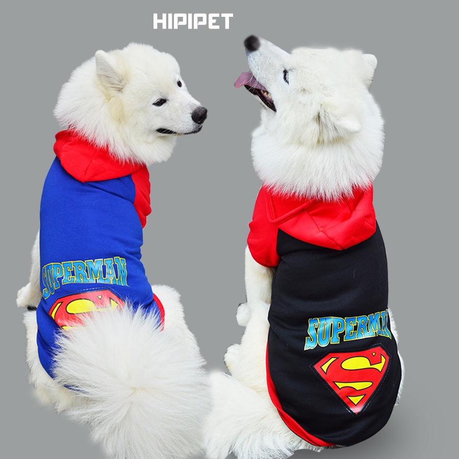 Áo cho chó lớn mùa đông Hipipet SUPER MAN áo nỉ hoodie chó lớn chấp đẹp dày dặn