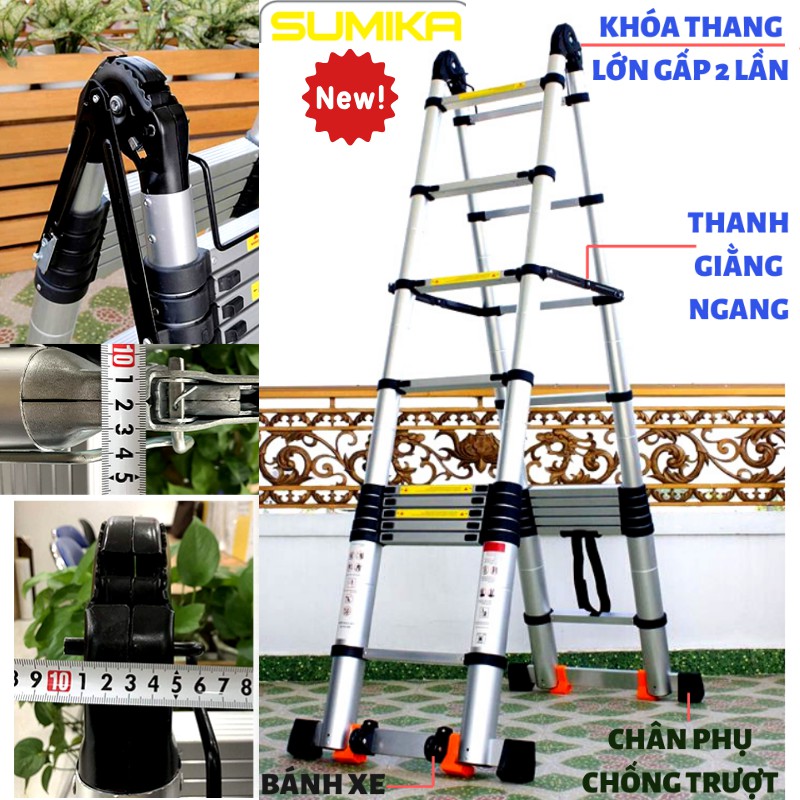 Thang nhôm rút đôi (Chữ A: 2,2m; Chữ I: 4,4m) Sumika SKS440D SK440DNEW