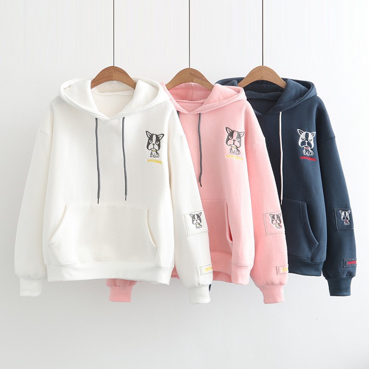 Áo khoác nỉ hoodie thời trang nữ thêu hình cún cute (nhiều màu)