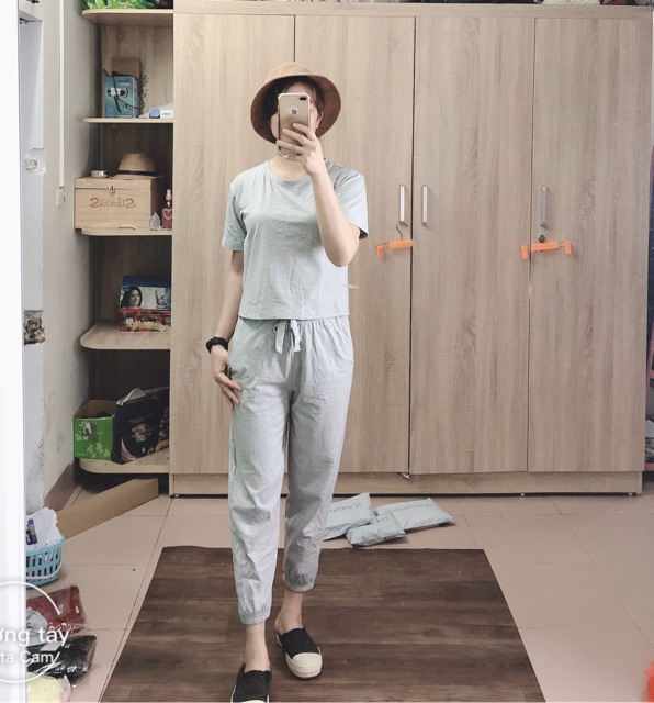 Bộ dệt kim cao cấp áo croptop quần jogger ( ảnh shop chụp)