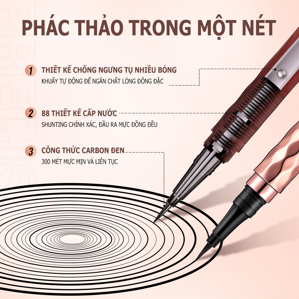 Bút Kẻ Mắt O.TWO.O Màu Đen Chống Nước Lâu Phai Thiết Kế Vỏ Bút Thêu Họa Tiết Vàng Kim Đẹp