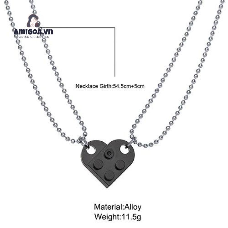 Vòng cổ Mặt Hình Trái Tim Có Thể Tháo Rời Phong Cách Hip Hop Thời Trang Cho Cặp Đôi