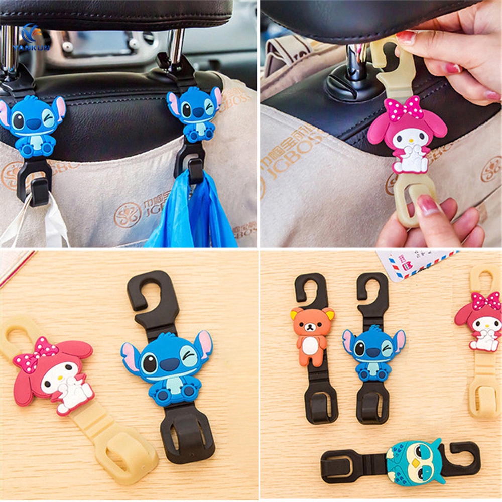 Bộ 2 móc treo đồ gắn sau ghế xe hơi thiết kế hoạt hình xinh xắn