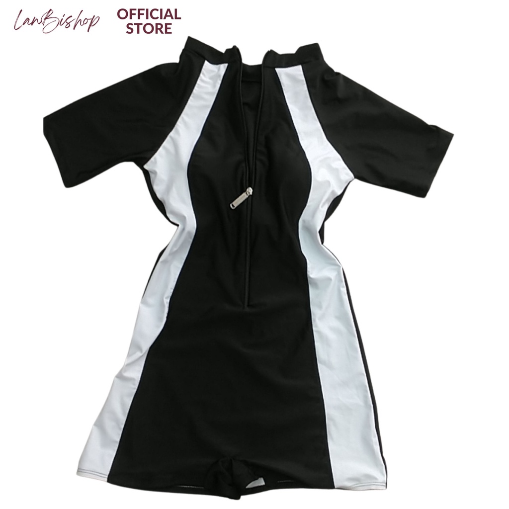 Đồ Bơi Nữ Bikini Lanbishop Tay Ngắn Khóa Kéo Dáng Đùi Đen Phối Trắng Lanbi 307