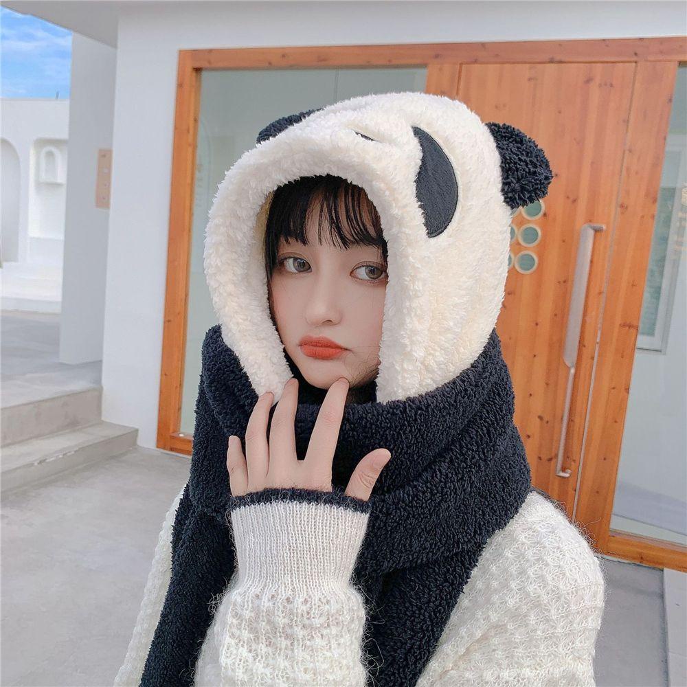 Mũ Beanie Giả Lông Gấu Trúc Dành Cho Nữ