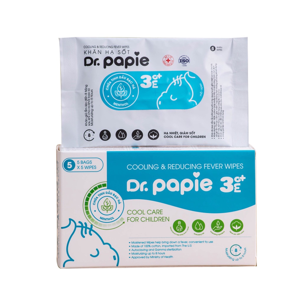 Khăn Lau Hạ Sốt 0+ Dr Papie Cho Bé Hạ Nhiệt Giảm Sốt Ngăn Ngừa Co Giật Hộp 25 Chiếc