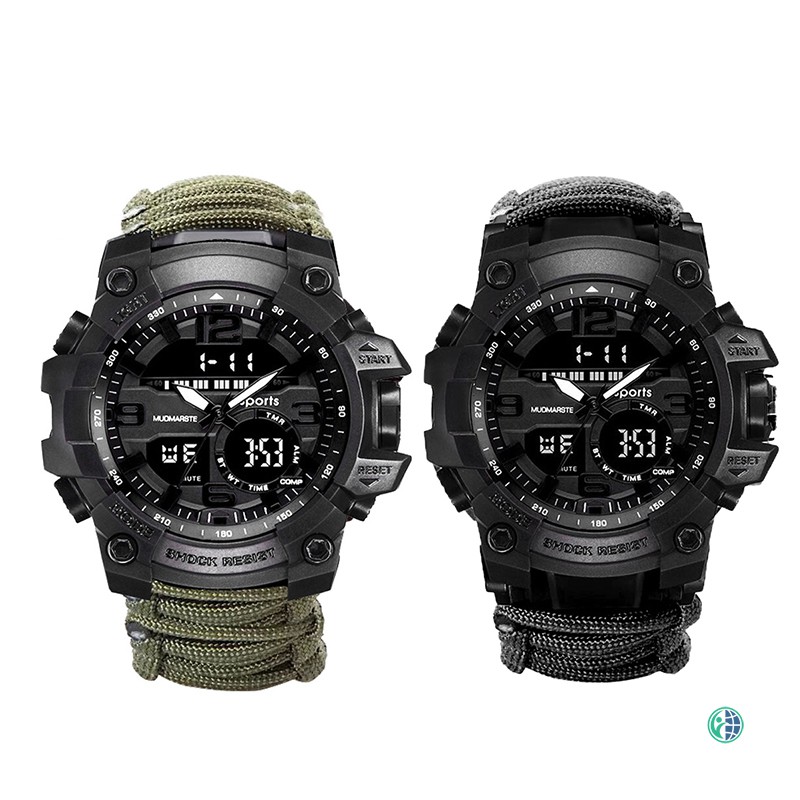 Ready Stock Men's Luminous Multifunctional Digital Watch Waterproof Compass Watch with Knitted Strap @vn
