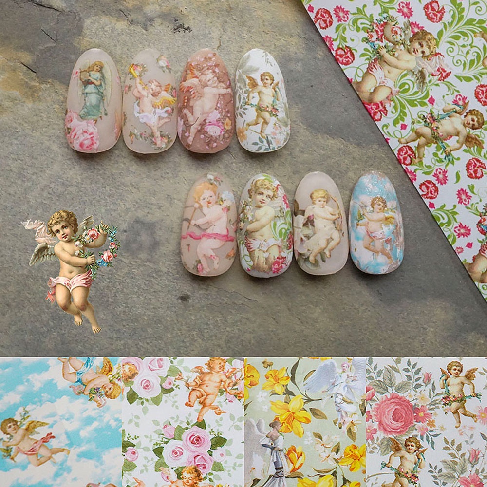 [Hàng mới về] Sticker dán trang trí móng tay chuyển nước họa tiết thần Cupid Eros phong cách Vintage xinh xắn