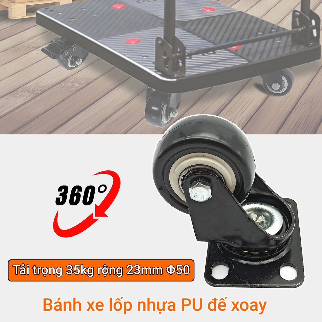 Bánh xe đẩy mặt đế xoay càng sắt lốp nhựa PU đen