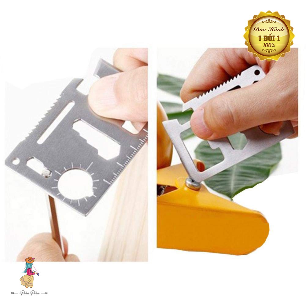 Bộ 2 miếng thép đa năng 11 công dụng thẻ phượt đa năng Steel Credit Card Survival Tool màu bạc Phặn Phặn