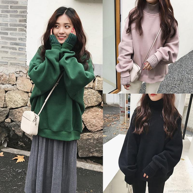 Women Sweater Autumn Winter Cute Solid Color Sweatshirt Loose Casual Turtleneck Long Sleeve Women Jacket