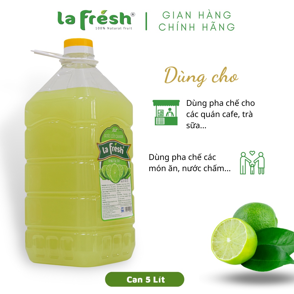 Nước Cốt Chanh Vắt Không Đường, Nguyên chất 100% LAFRESH Đà Lạt, Can 5L